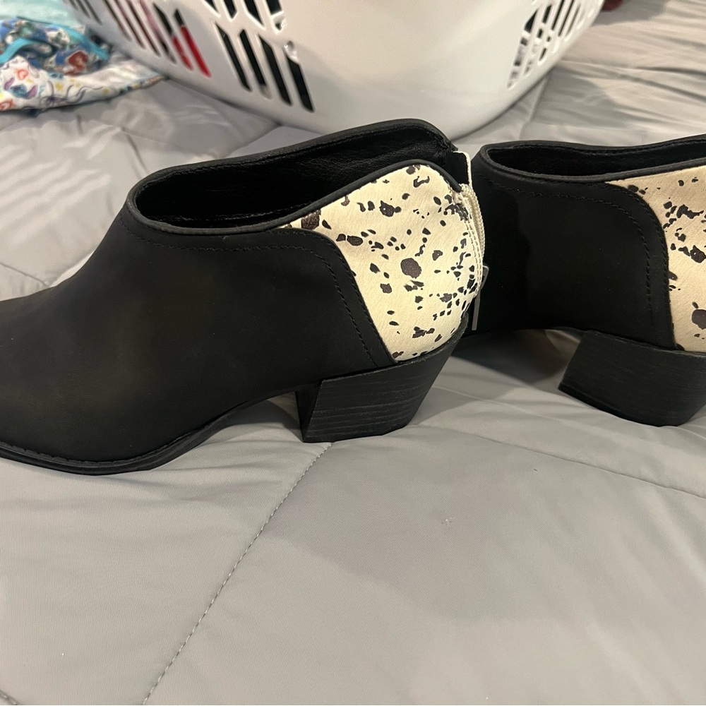 Lucky Brand Black and Cream Ankle Booties